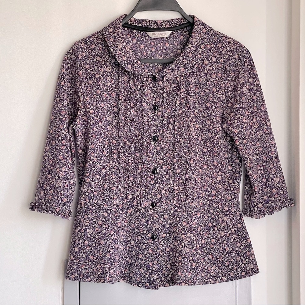 ROSARIA Floral Button-Up 3/4 Sleeve Peplum Blouse - Made in Italy